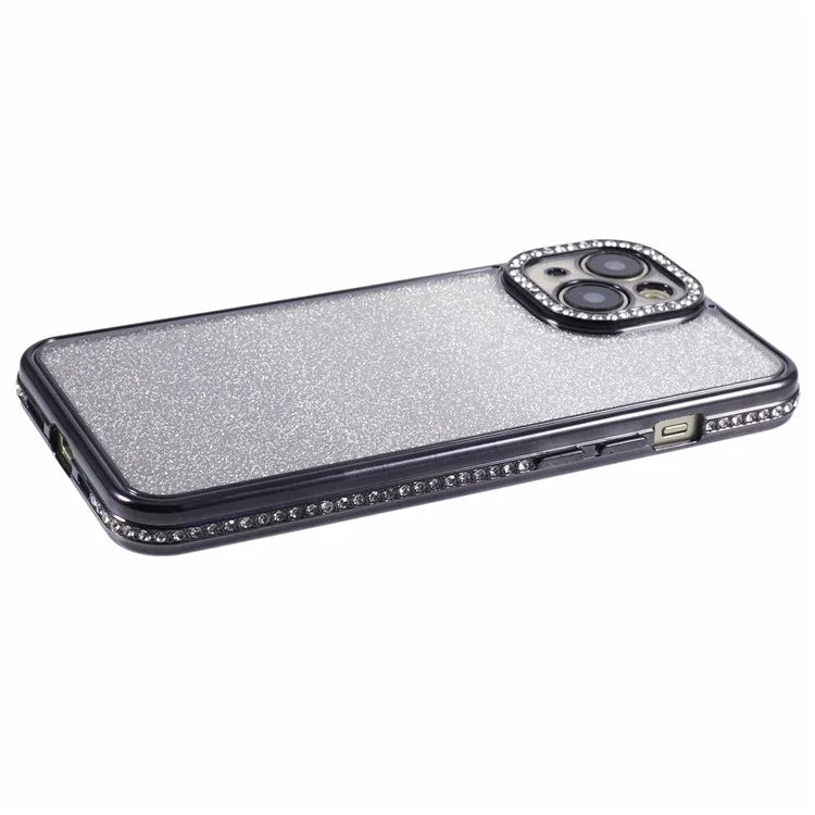 For iPhone 15 Case Gradient TPU Phone Cover with Rhinestone Lens Frame