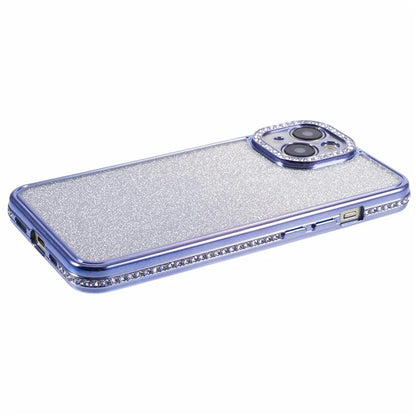 For iPhone 15 Case Gradient TPU Phone Cover with Rhinestone Lens Frame