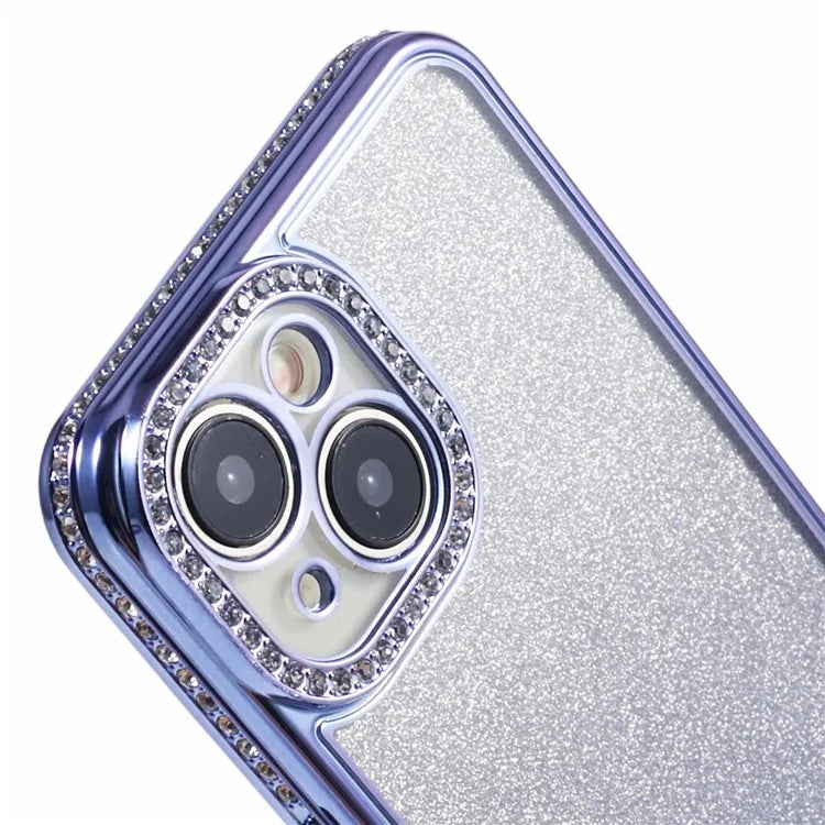 For iPhone 15 Case Gradient TPU Phone Cover with Rhinestone Lens Frame