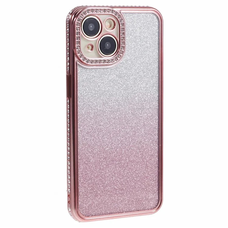 For iPhone 15 Case Gradient TPU Phone Cover with Rhinestone Lens Frame