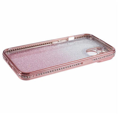 For iPhone 15 Case Gradient TPU Phone Cover with Rhinestone Lens Frame