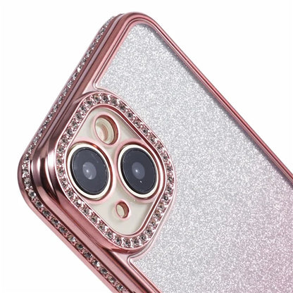 For iPhone 15 Case Gradient TPU Phone Cover with Rhinestone Lens Frame