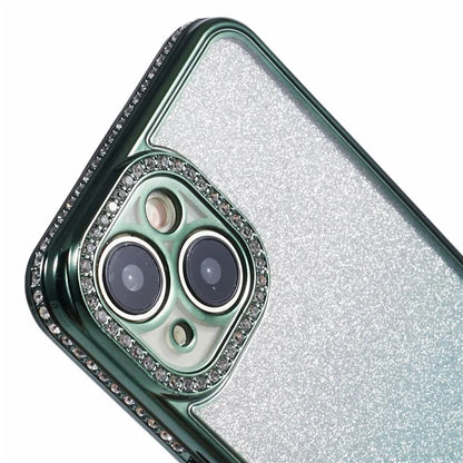 For iPhone 15 Case Gradient TPU Phone Cover with Rhinestone Lens Frame