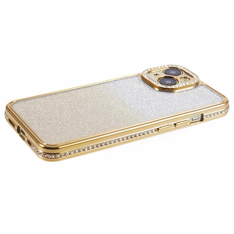 For iPhone 15 Case Gradient TPU Phone Cover with Rhinestone Lens Frame
