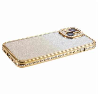 For iPhone 15 Case Gradient TPU Phone Cover with Rhinestone Lens Frame