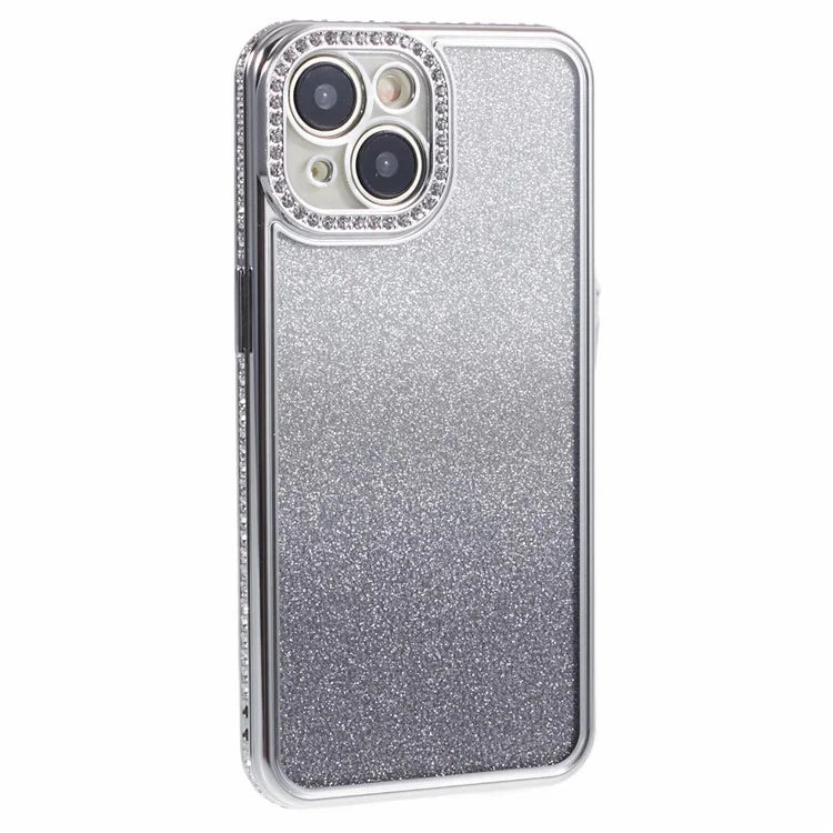 For iPhone 14 Case Camera Protection Glitter Rhinestone Decor Gradient TPU Phone Cover