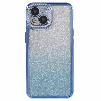 For iPhone 14 Case Camera Protection Glitter Rhinestone Decor Gradient TPU Phone Cover