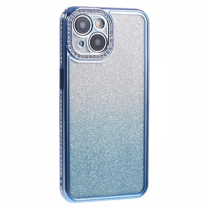For iPhone 14 Case Camera Protection Glitter Rhinestone Decor Gradient TPU Phone Cover