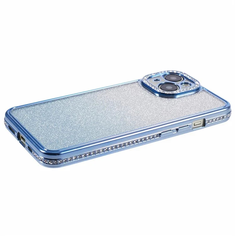 For iPhone 14 Case Camera Protection Glitter Rhinestone Decor Gradient TPU Phone Cover