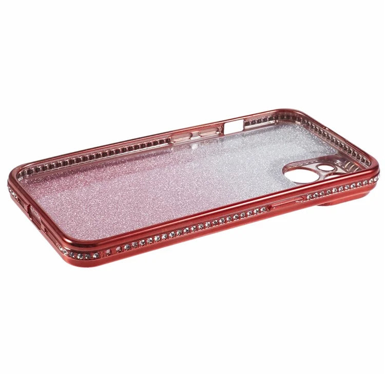 For iPhone 14 Case Camera Protection Glitter Rhinestone Decor Gradient TPU Phone Cover