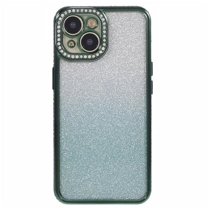 For iPhone 14 Case Camera Protection Glitter Rhinestone Decor Gradient TPU Phone Cover
