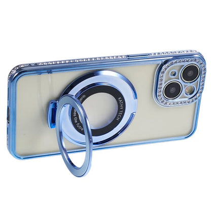 For iPhone 13 Case Flexible TPU Rhinestones Decor Protective Shell with PC Ring Kickstand