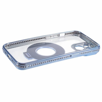 For iPhone 13 Case Flexible TPU Rhinestones Decor Protective Shell with PC Ring Kickstand