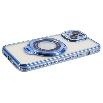 For iPhone 13 Case Flexible TPU Rhinestones Decor Protective Shell with PC Ring Kickstand