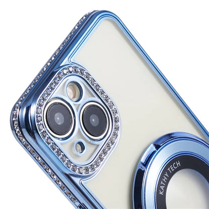 For iPhone 13 Case Flexible TPU Rhinestones Decor Protective Shell with PC Ring Kickstand