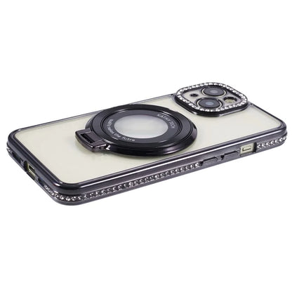For iPhone 14 Case TPU Rhinestones Decor PC Ring Kickstand Cell Phone Protector