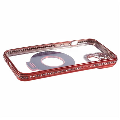 For iPhone 14 Case TPU Rhinestones Decor PC Ring Kickstand Cell Phone Protector