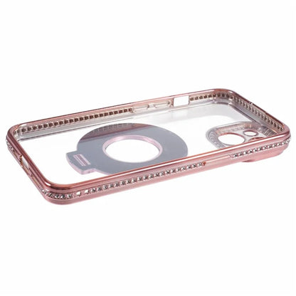 For iPhone 14 Case TPU Rhinestones Decor PC Ring Kickstand Cell Phone Protector
