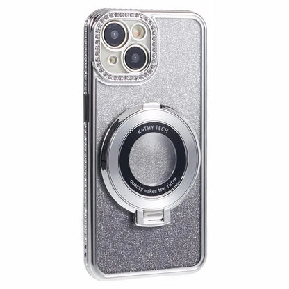 For iPhone 15 Plus Gradient Case Kickstand Shiny Rhinestone Decor TPU Phone Cover