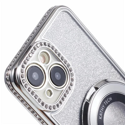 For iPhone 15 Plus Gradient Case Kickstand Shiny Rhinestone Decor TPU Phone Cover
