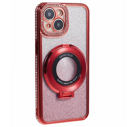 For iPhone 15 Plus Gradient Case Kickstand Shiny Rhinestone Decor TPU Phone Cover