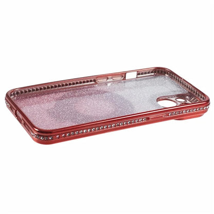 For iPhone 15 Plus Gradient Case Kickstand Shiny Rhinestone Decor TPU Phone Cover