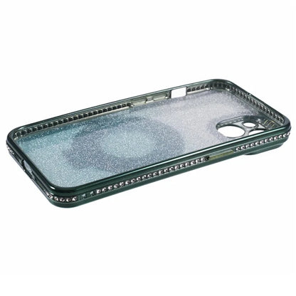 For iPhone 15 Plus Gradient Case Kickstand Shiny Rhinestone Decor TPU Phone Cover