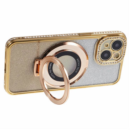 For iPhone 15 Plus Gradient Case Kickstand Shiny Rhinestone Decor TPU Phone Cover