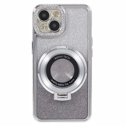 For iPhone 14 Kickstand Case Gradient Rhinestone Decor TPU Phone Case