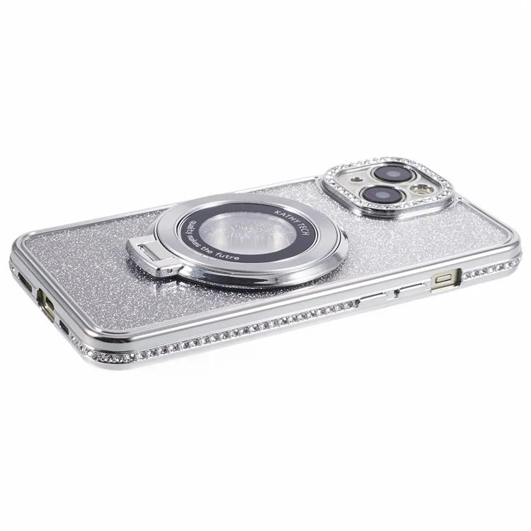 For iPhone 14 Kickstand Case Gradient Rhinestone Decor TPU Phone Case
