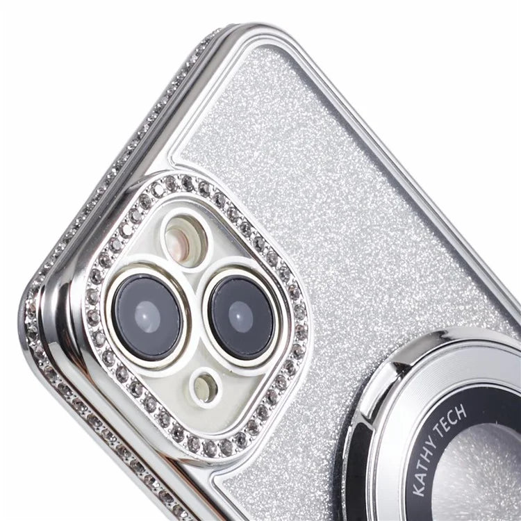 For iPhone 14 Kickstand Case Gradient Rhinestone Decor TPU Phone Case