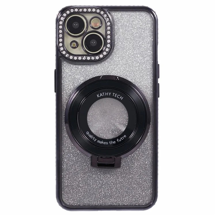 For iPhone 14 Kickstand Case Gradient Rhinestone Decor TPU Phone Case