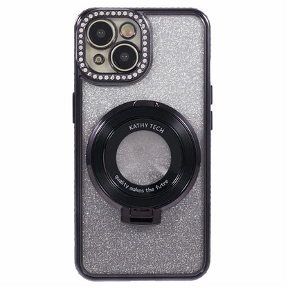 For iPhone 14 Kickstand Case Gradient Rhinestone Decor TPU Phone Case