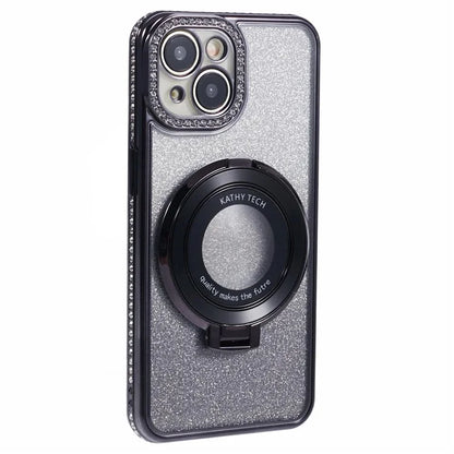 For iPhone 14 Kickstand Case Gradient Rhinestone Decor TPU Phone Case