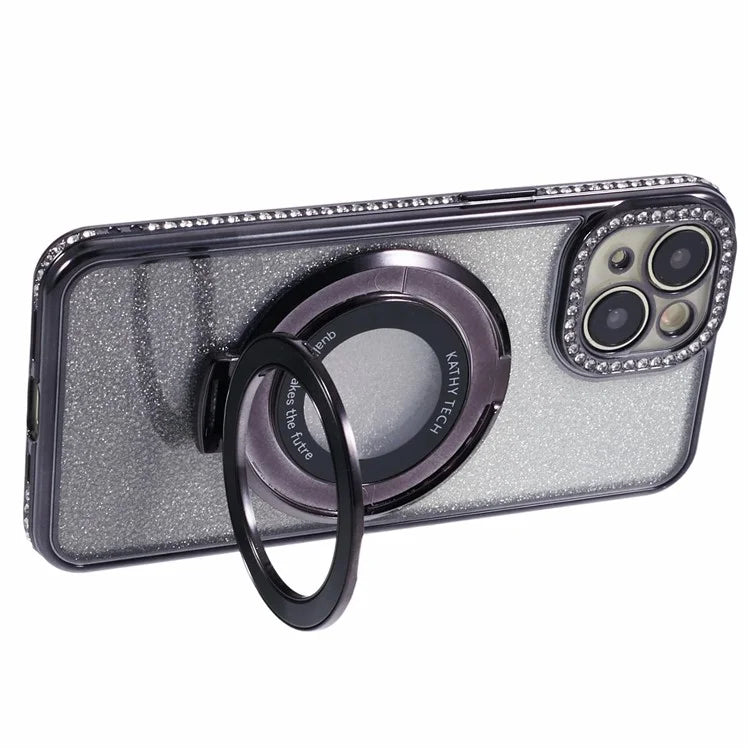 For iPhone 14 Kickstand Case Gradient Rhinestone Decor TPU Phone Case