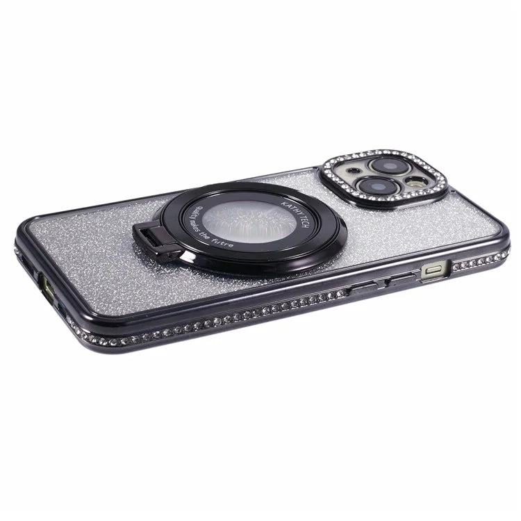For iPhone 14 Kickstand Case Gradient Rhinestone Decor TPU Phone Case
