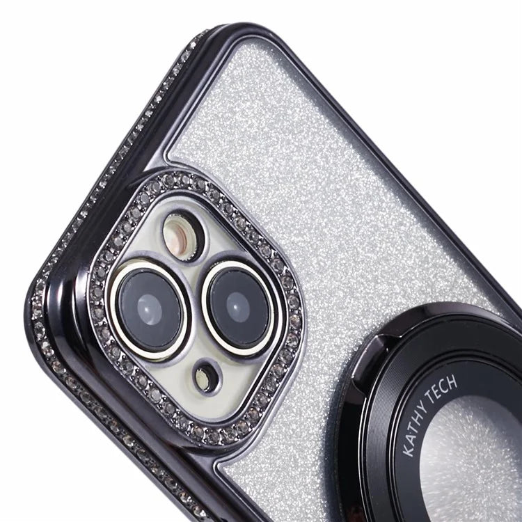 For iPhone 14 Kickstand Case Gradient Rhinestone Decor TPU Phone Case