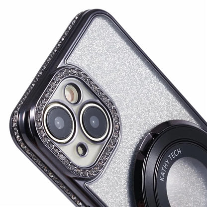 For iPhone 14 Kickstand Case Gradient Rhinestone Decor TPU Phone Case