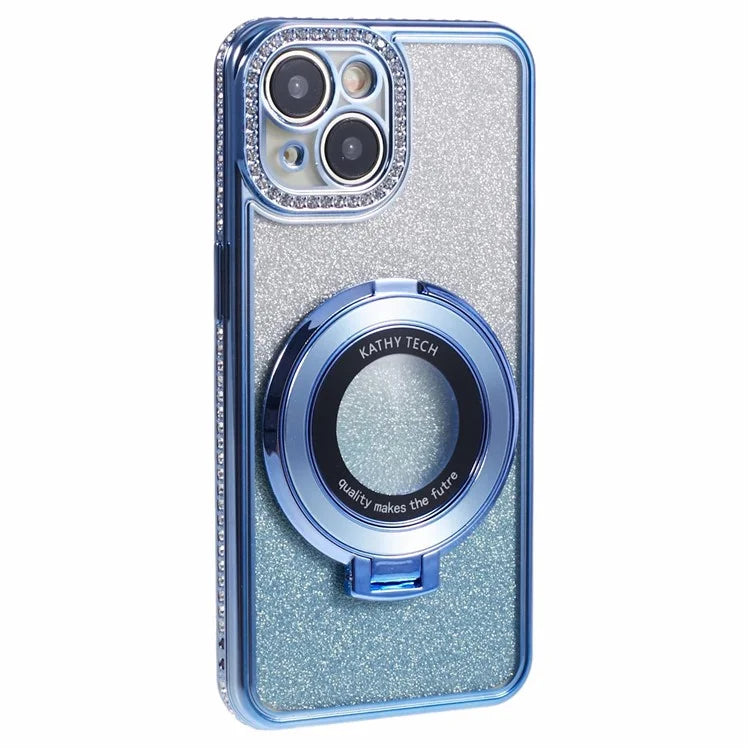 For iPhone 14 Kickstand Case Gradient Rhinestone Decor TPU Phone Case