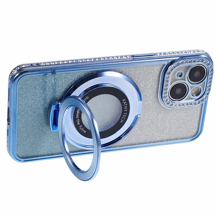 For iPhone 14 Kickstand Case Gradient Rhinestone Decor TPU Phone Case