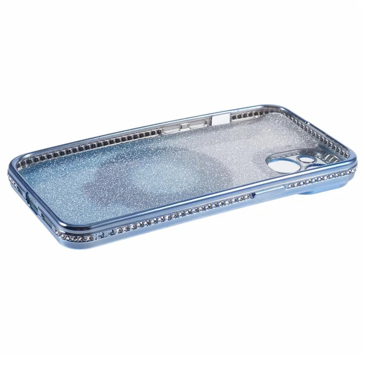 For iPhone 14 Kickstand Case Gradient Rhinestone Decor TPU Phone Case