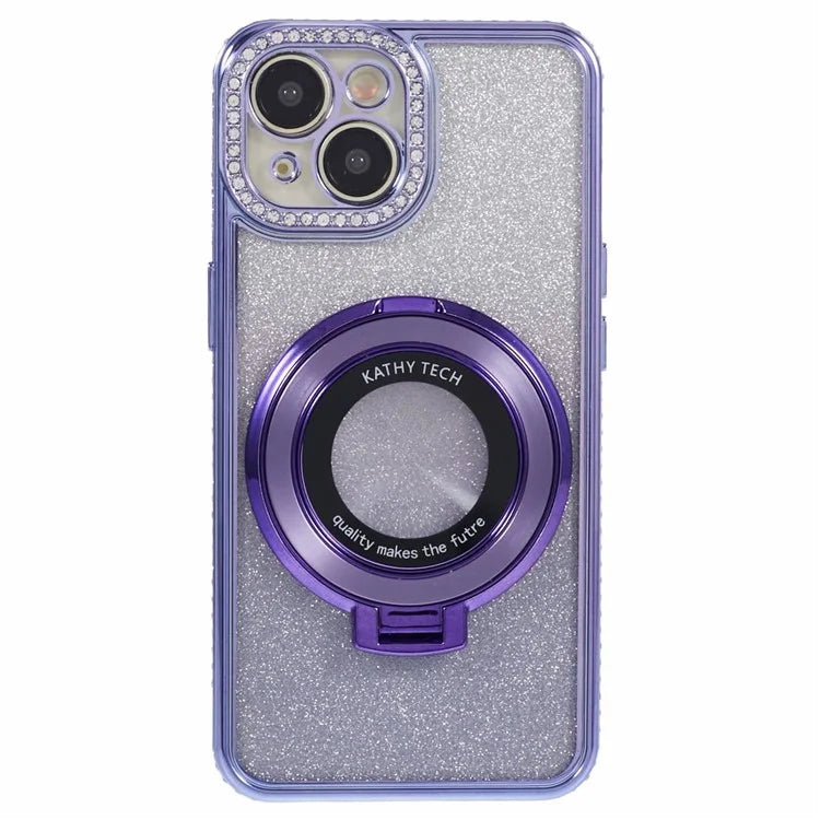 For iPhone 14 Kickstand Case Gradient Rhinestone Decor TPU Phone Case