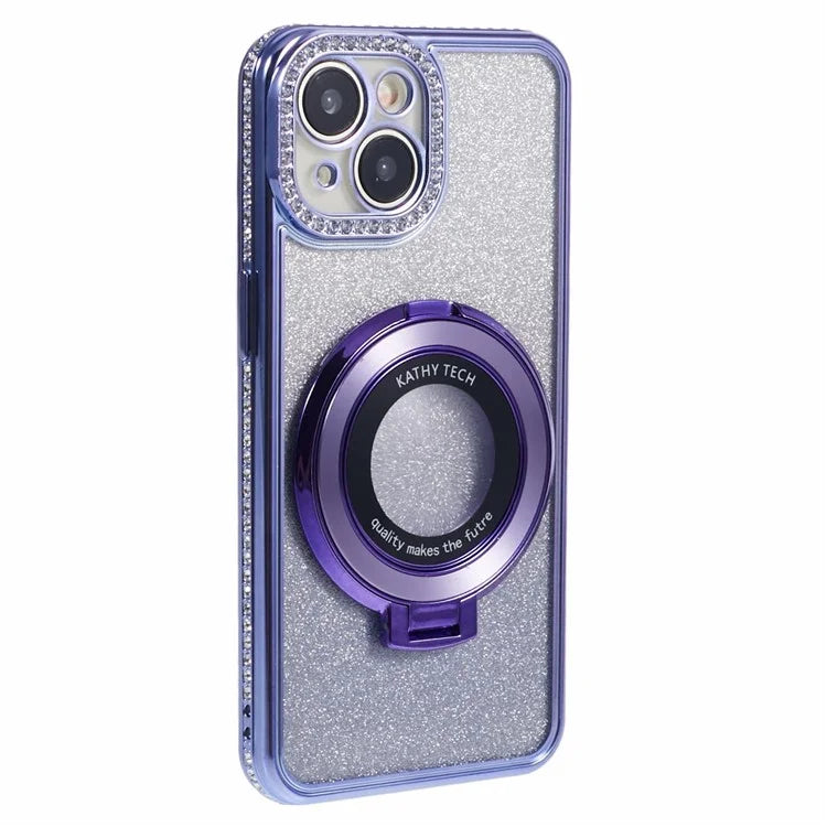 For iPhone 14 Kickstand Case Gradient Rhinestone Decor TPU Phone Case