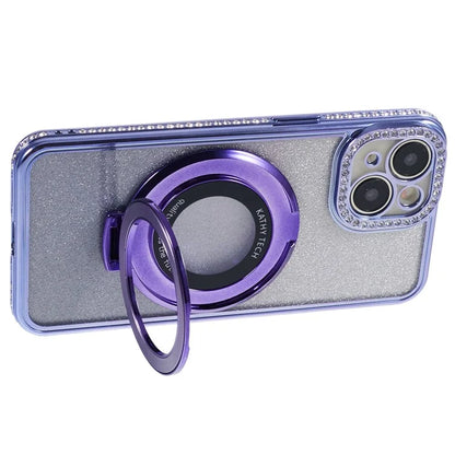 For iPhone 14 Kickstand Case Gradient Rhinestone Decor TPU Phone Case