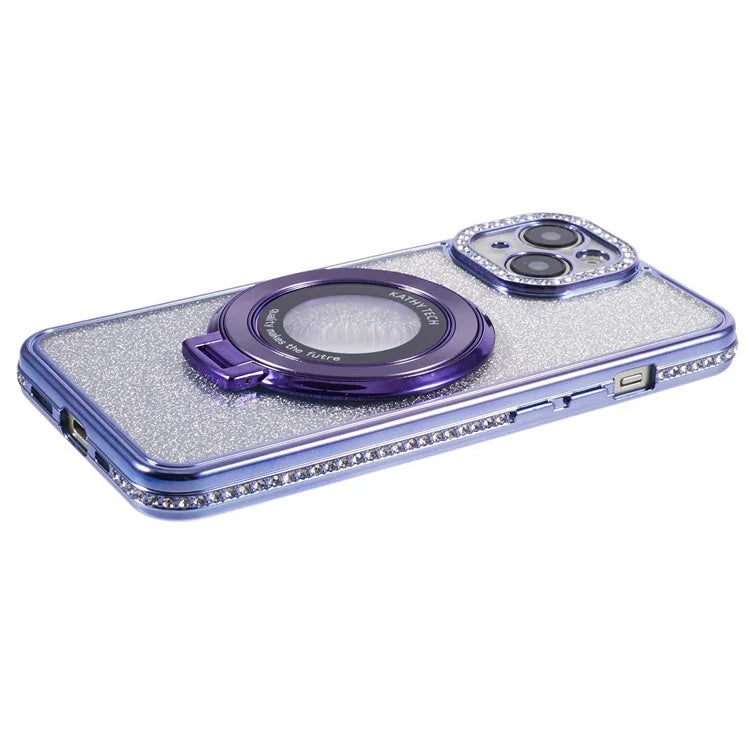 For iPhone 14 Kickstand Case Gradient Rhinestone Decor TPU Phone Case