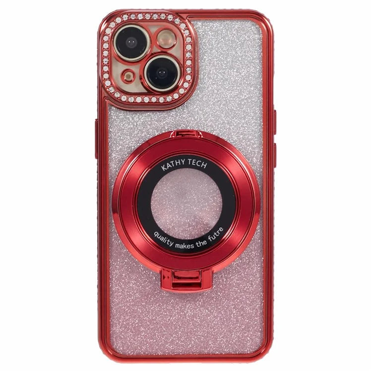 For iPhone 14 Kickstand Case Gradient Rhinestone Decor TPU Phone Case