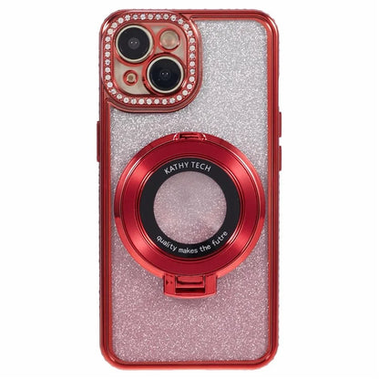 For iPhone 14 Kickstand Case Gradient Rhinestone Decor TPU Phone Case