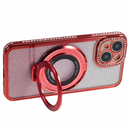 For iPhone 14 Kickstand Case Gradient Rhinestone Decor TPU Phone Case