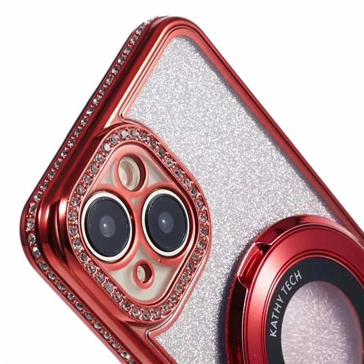 For iPhone 14 Kickstand Case Gradient Rhinestone Decor TPU Phone Case