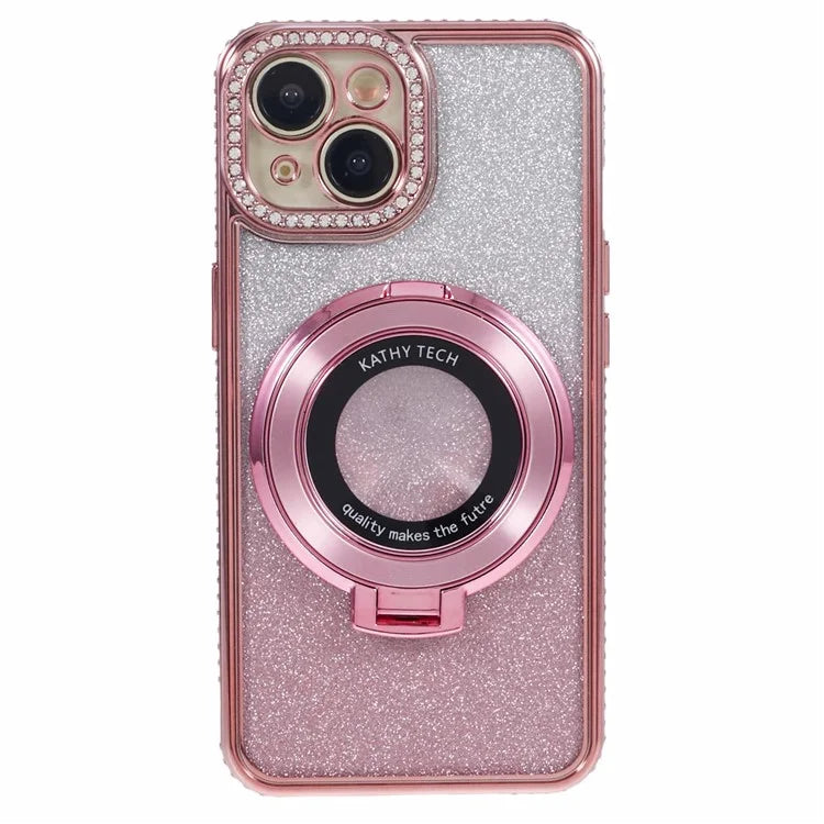 For iPhone 14 Kickstand Case Gradient Rhinestone Decor TPU Phone Case